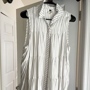 White striped Babydoll sleeve less button up!